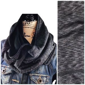 Dual Color & Material Fleece Heathered Black/Gray Infinity Scarf - OS